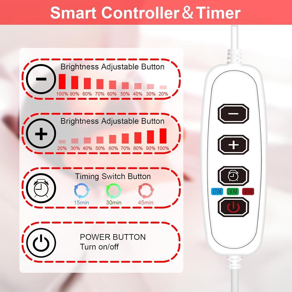 Красный свет с подставкой, 140 светодиодов, лампа красного света с таймером, 660 нм глубокий красный свет с гибкой стойкой для лица, плеча, шеи