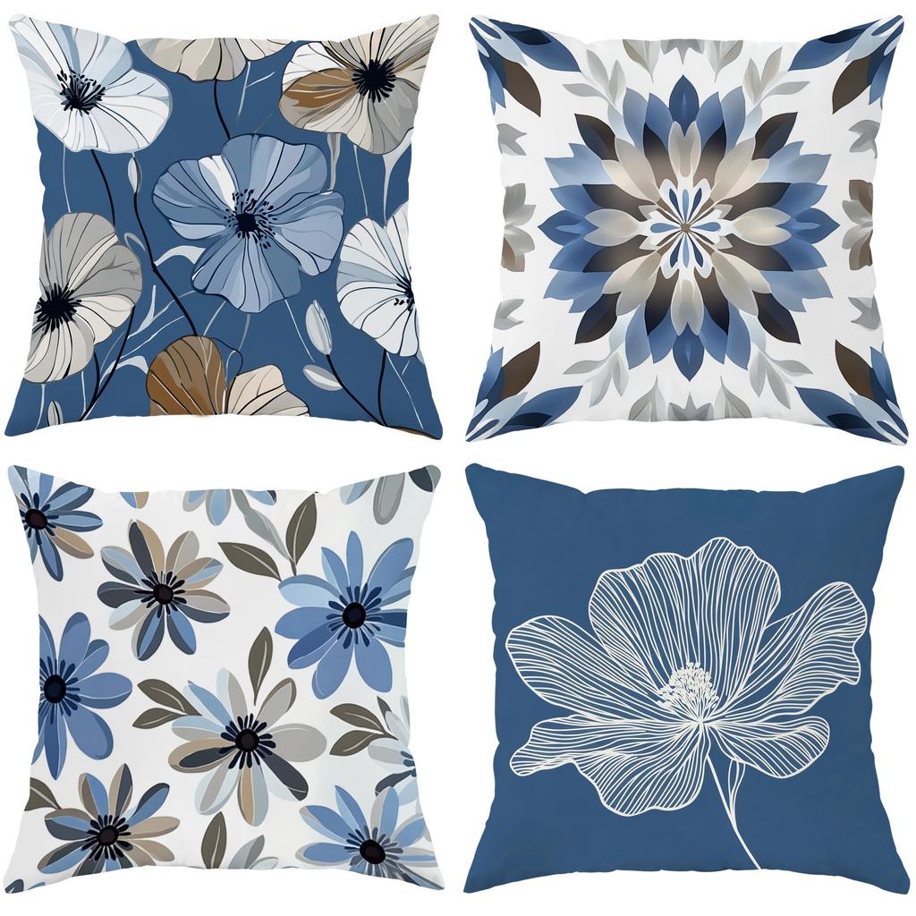 Элегантная синяя наволочка с цветочным узором: Различные цветочные узоры для украшения дома, наволочка для диванной подушки, украшение спальни