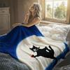 Moody Moon Cat Flannel Blanket Warm Soft Halloween Christmas Decorative Couch Warm Cozy All-Season Gift