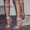 "Women's 2022 Summer Stiletto Rhinestone High-Heeled Sandals with Round Toe and Rear Zipper"
