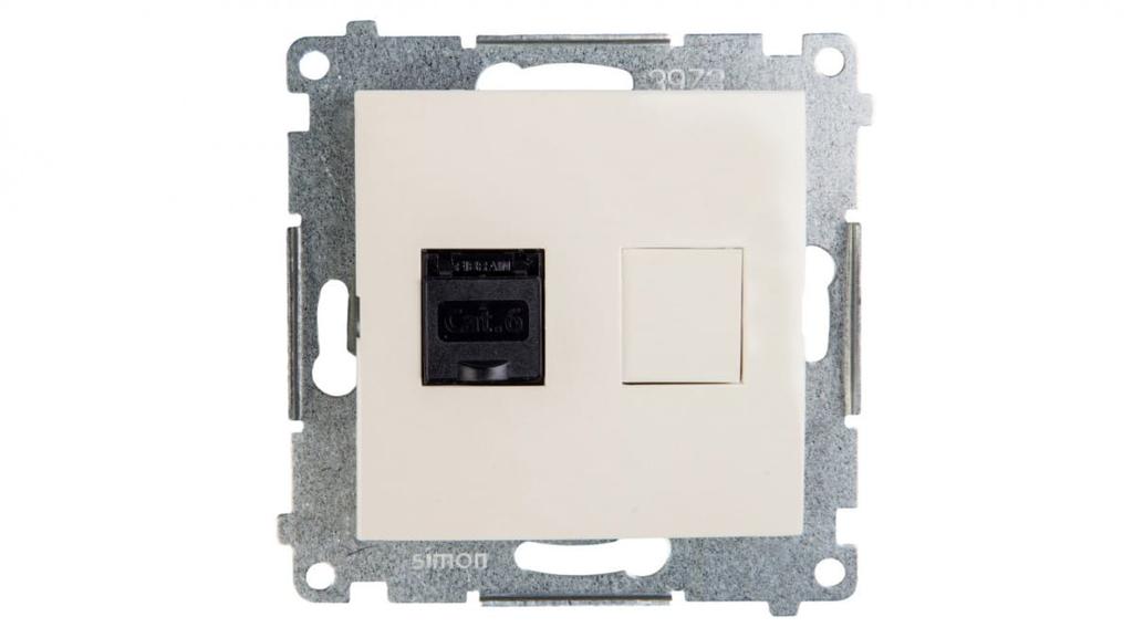 Simon 54 Gniazdo Komputerowe Pojedyncze Rj45 Kat.6 Z Przesłoną Kremowe D61.01/41