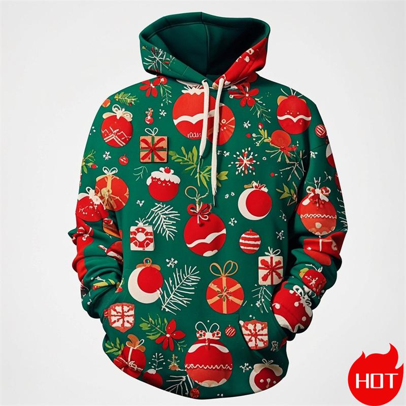 Winter Fashion 3D Printing Christmas Ornament Hoodies For Men Santa Claus Graphic Hooded Hoody Vintage Sweatshirts Mens Pullover