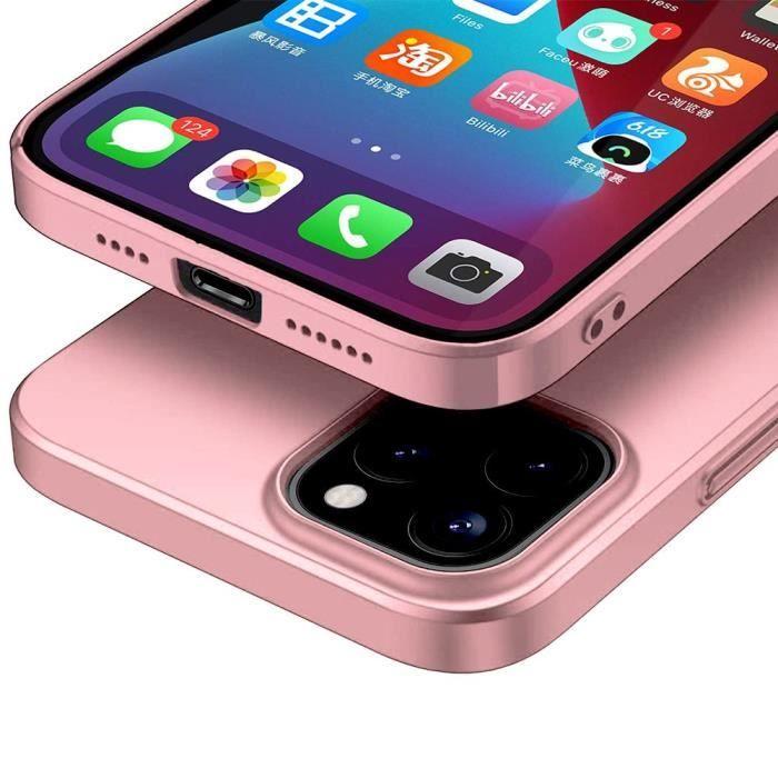 Coque pour iPhone 12 + [Verre Trempé Protection écran], Housse Etui en Rose Silicone TPU Souple