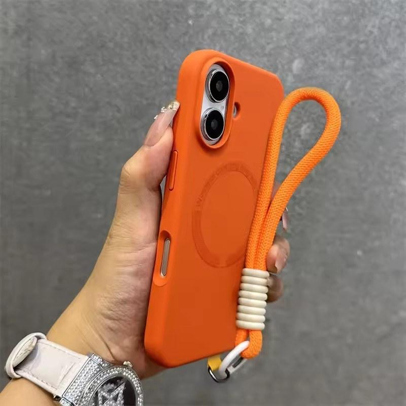 Для Magsafe Liquid Silicone Lanyard Case для iPhone 16 15 14 13 12 11 Pro Max 16 Plus Microfiber Indoor Bracelet Cover