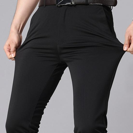 Мужской костюм Брюки Slim Fit Прямой формальный деловой стиль Чистый цвет на пуговицах на молнии Эластичные карманы Офисная одежда Длинные брюки для встреч