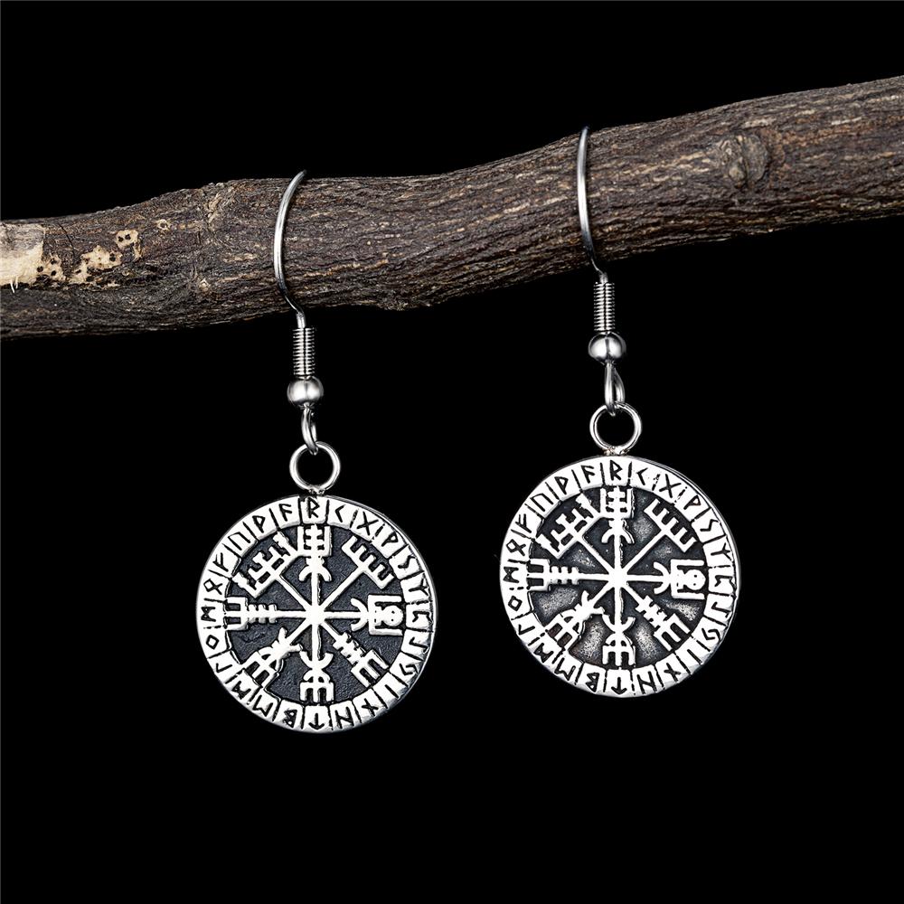 Серьги-подвески Vikings Runes Vegvisir, женские панк-подвески из нержавеющей стали, амулет Norse Futhark, женская подвеска в ухо, винтажные украшения