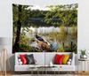 Rustic Boat Pond Landscape Tapestry Wall Art Nature Woodland Scene Home Decor Printed Canvas Picture Abstract Tropical River Mur