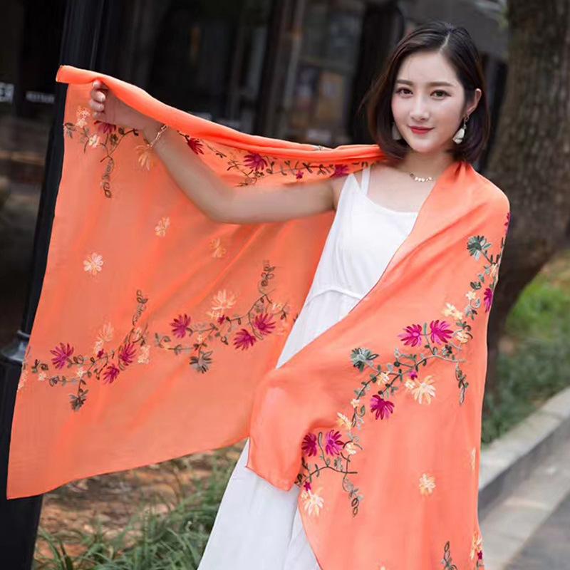 Ethnic Style Embroidery Craft Cotton Linen Scarf for Women Versatile Gauze Scarf Chinese Style Embroidery Long Spring and Autumn