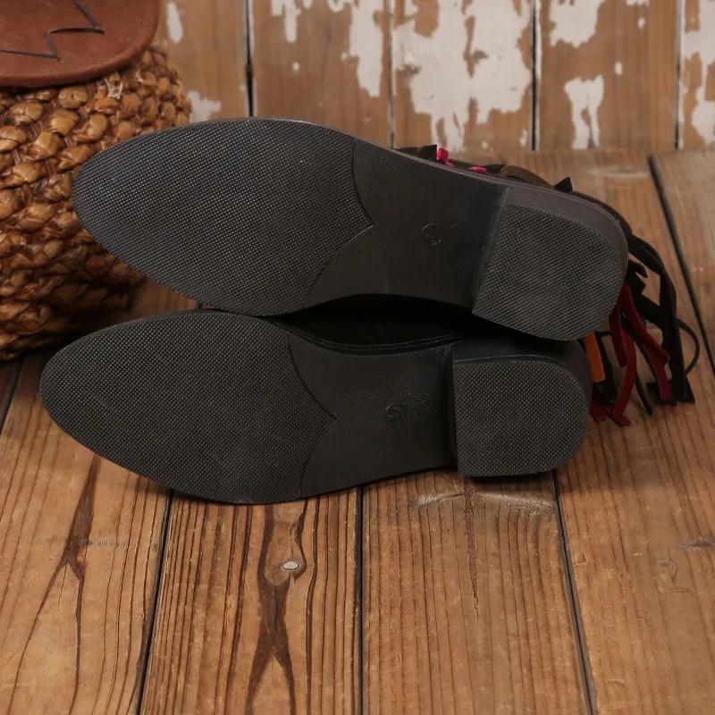 Мода 2024 Зима Новый Дизайн Кисточки Бохо Стиль Женские Ботинки До Середины Икры Большие Размеры Модные Ботинки Из Искусственной Замши С Острым Носком Zapatos Mujer