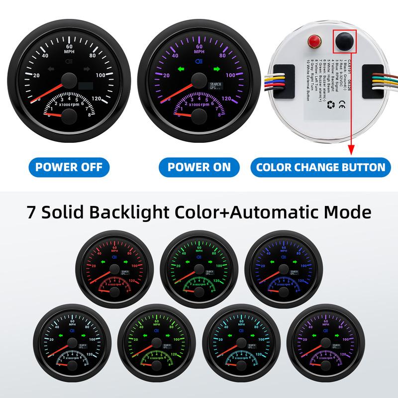 Universal 85mm GSP Speedometer with 8000 RPM Meter Tachometer 0-160MPH 120MPH 200MPH Speed Gauge Meter 7 Color Backlight