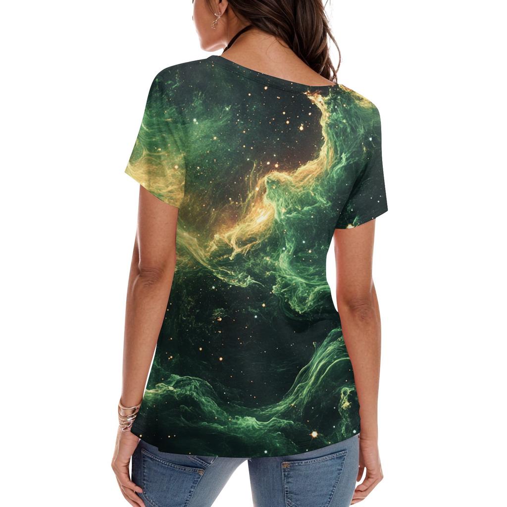 Женская мода повседневная футболка с круглым вырезом и короткими рукавами с принтом неба