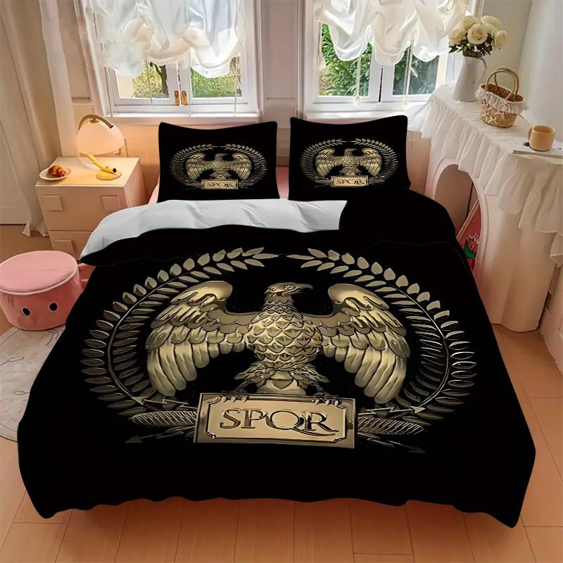 3pcs SPQR Eagle Crest Bedding Set - Includes One Quilt Cover and Two Pillowcases (No Core) - Perfect for Bedroom Decor and Guest Room Accessories - Fe