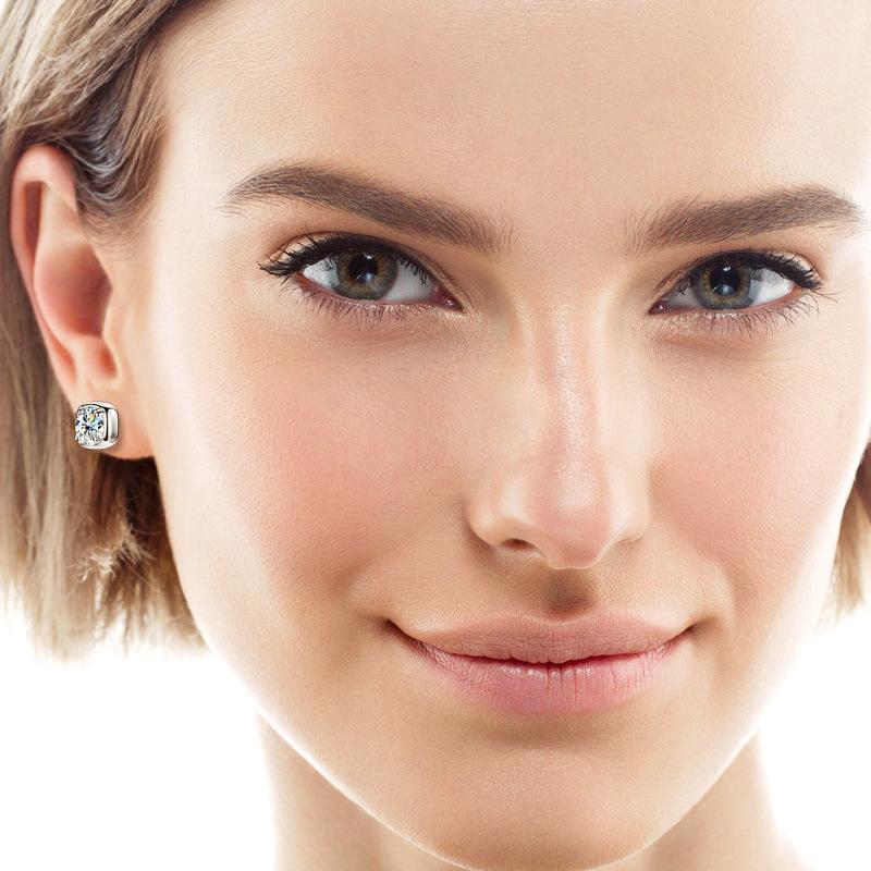 Silvere Glam Серьги-пусеты из стерлингового серебра 925 пробы с муассанитом 1 карат для женщин, модные, простые и универсальные маленькие серьги в форме сахарного кубика