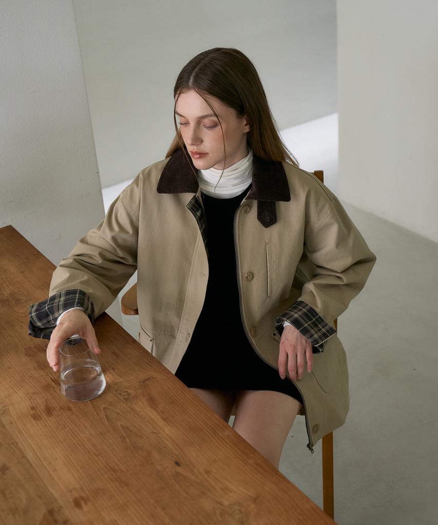 DEHEVE Check Sleeve Work Jacket [Beige]