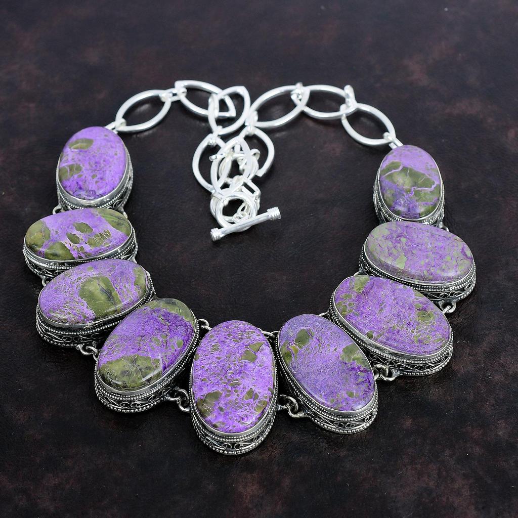 Purpurite Gemstone Necklace Handmade Jewelry 925 Sterling Silver Necklace Adjustable Chain Necklace Antique Vintage Necklace Gifts For Women