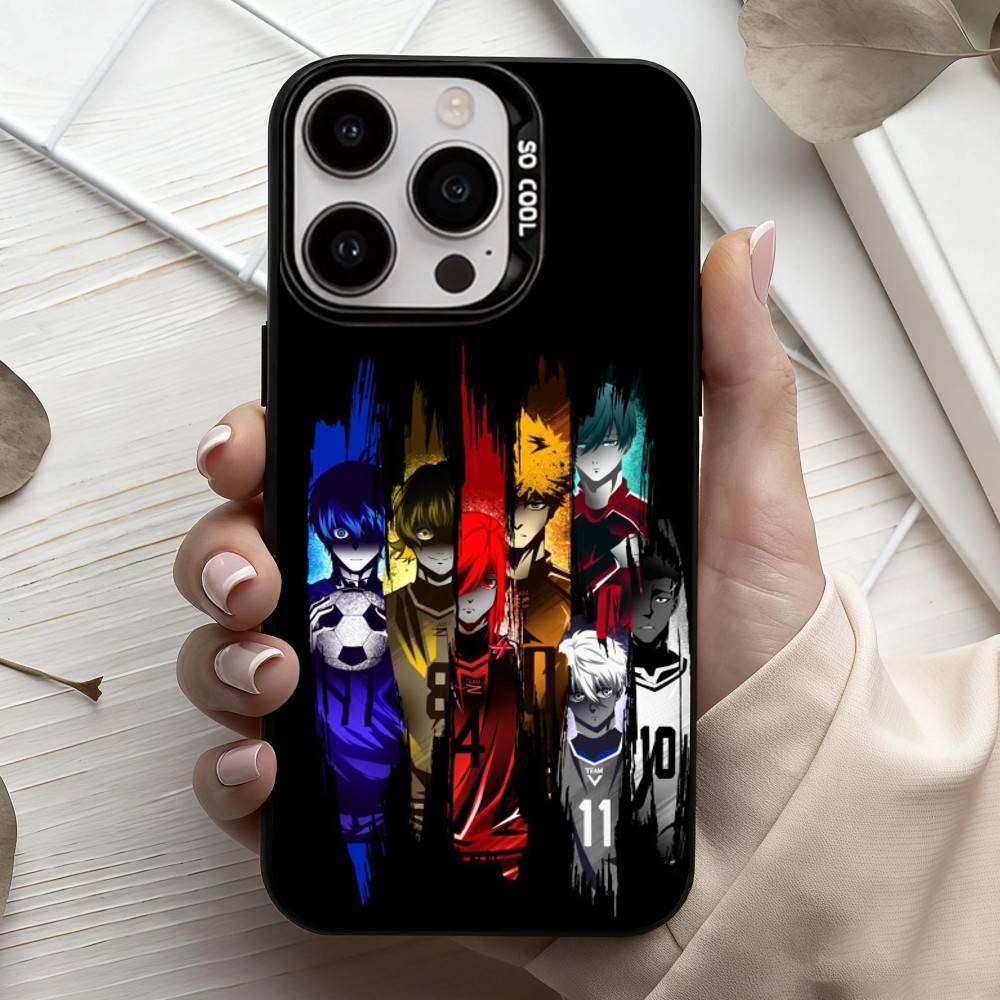 Чехол для телефона Manga B-Blue L-Lock-K для iPhone17,16,15,14,13,12,11 Plus,Pro Max Черный Покрытие из серебристой карамели
