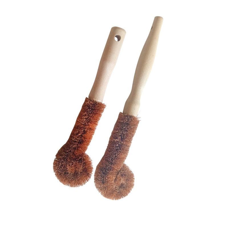 1PC coconut palm cup brush coffee pot water cup cleaning hard bristle brush, long handle brush kitchen cup washing brush glass cleaning brush