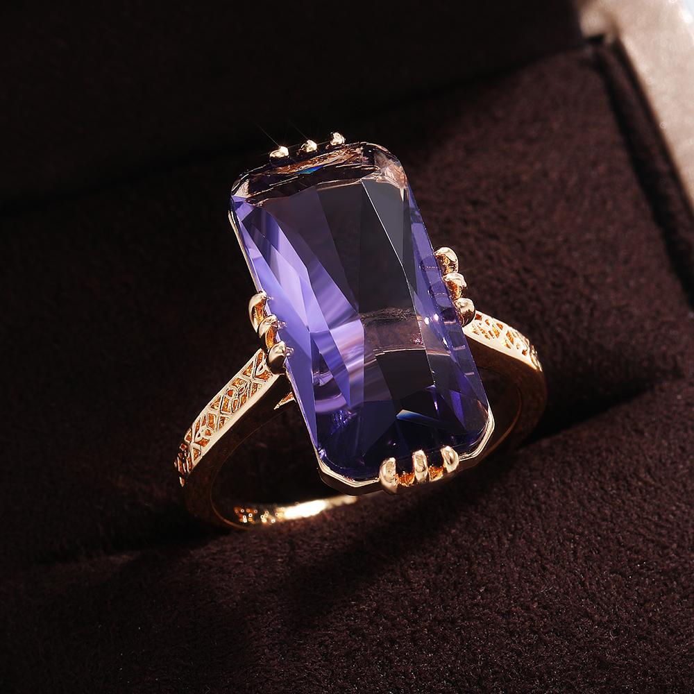 Кольца Huitan Long Shape Acrylic Purple Stone для женщин, модные свадебные кольца для вечеринок, элегантные женские аксессуары, модные ювелирные изделия