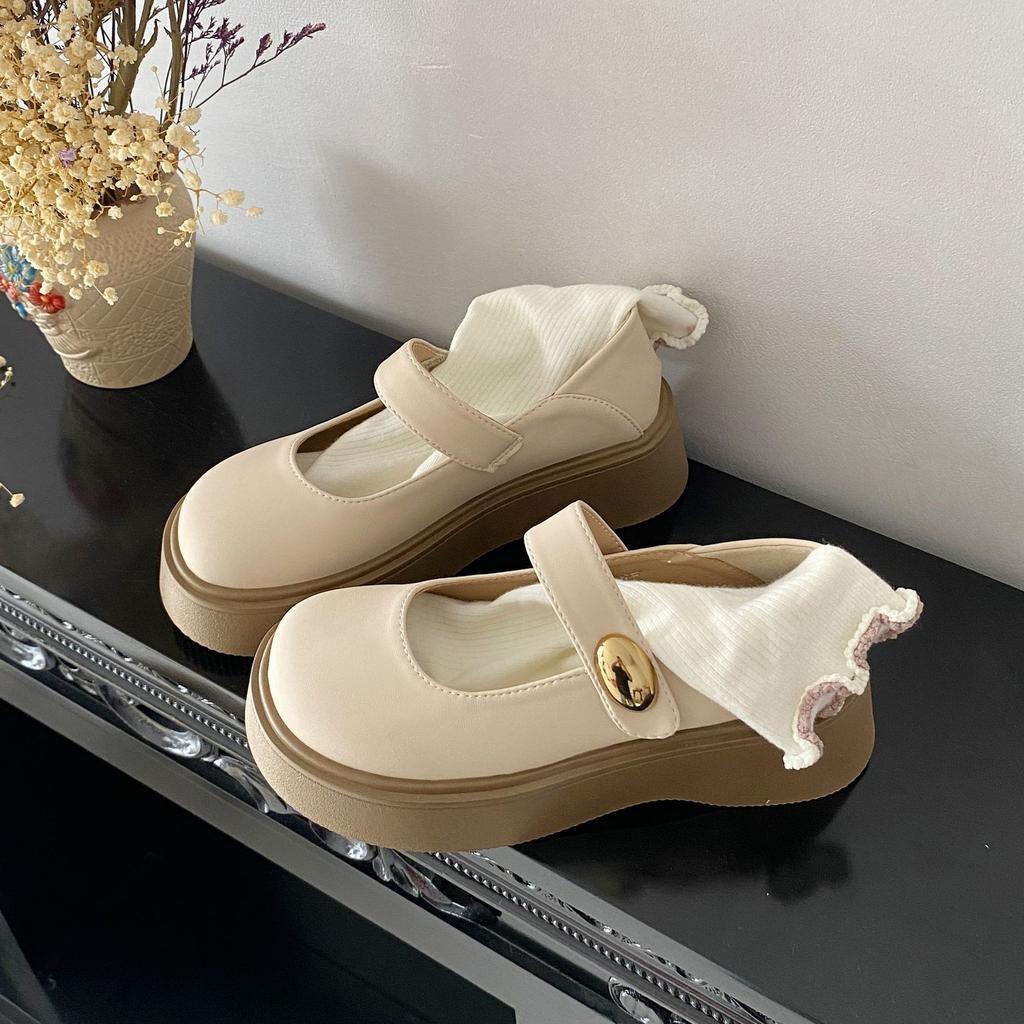 Туфли Мэри Джейн с круглым носком из маленькой кожи женские 2025 весна новая платформа-подошва французские лоферы толстый каблук британские ретро одинарные туфли