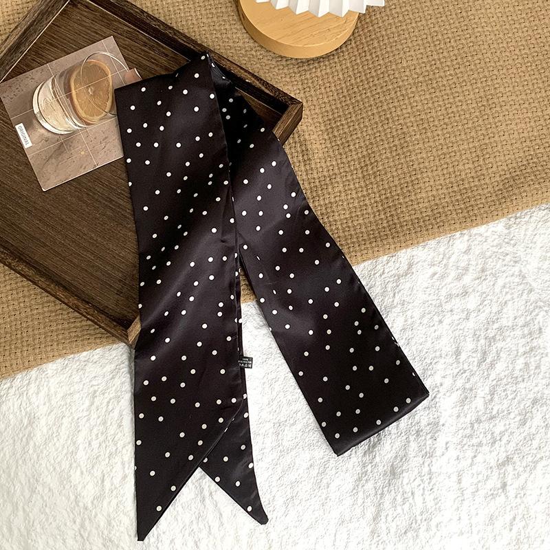 Шелковый шарф в горошек, длинная полоса, ощущение высокого класса, летняя ретро-повязка, лента, стример, многоцелевой, маленький шарф, косынка, повязка на голову, пояс.
