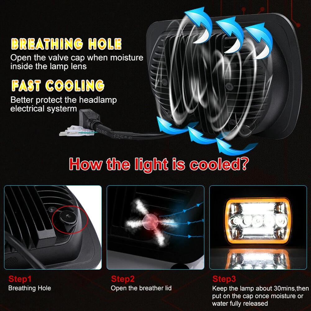 5x7 7x6 дюймов Автомобильные светодиодные фары автомобильные квадратные фары в сборе DRL Янтарный сигнал поворота для XJ YJ Автомобиль Грузовик Мотобайк