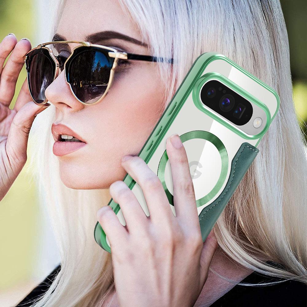 Для Google Pixel 8, 9, 10 серии. Чехол-книжка Gold Shield Magnetic Business Leather Case, совместимый с MagSafe, со слотами для карт с блокировкой RFID и защитой объектива