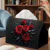 1pc Modern Rose & Black Leaf Tissue Box Holder - Reusable Napkin Dispenser with Shelf-Suitable for Kitchen, Living Room, Bedside Table Decor | Compact