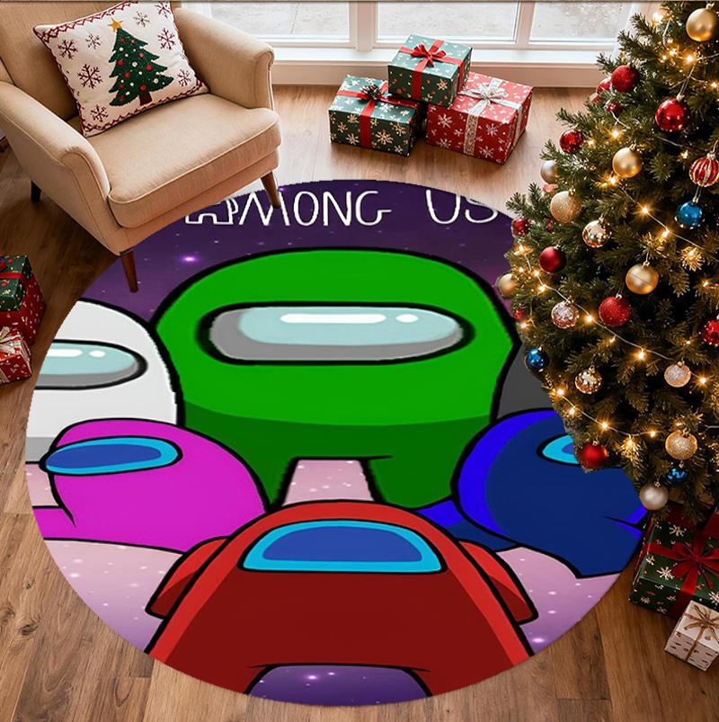 Among Us Pattern Round Rug, Indoor/Outdoor Mat, for Picnic, Gameroom, Bedroom, Office, Living Room, Home Decor Carpet, Birthday Gift