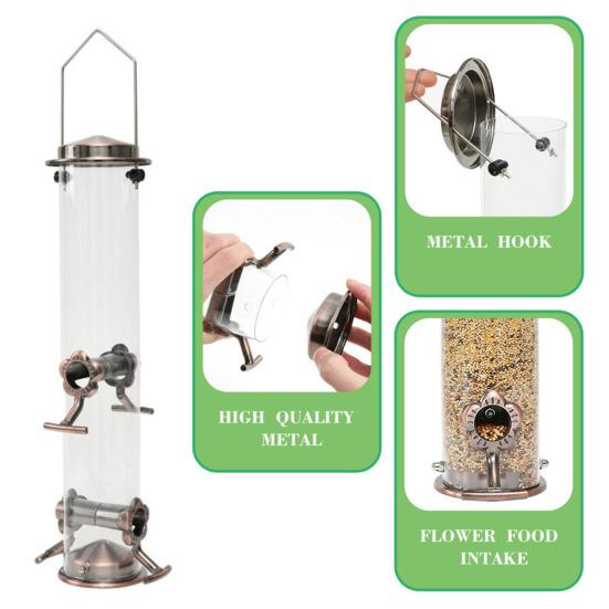 Outdoor Hanging Metal Bird Feeder Four Ports Large Capacity Clear Visible Weather-proof Waterproof Yard Garden Bird Feeding Device