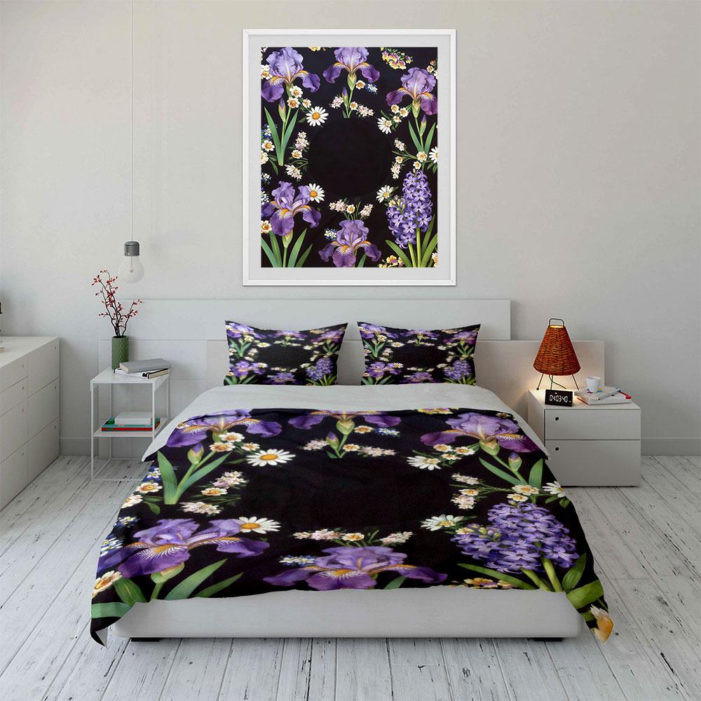 Purple irises, daisies, hyacinths. Bedding sets Duvet cover sets Duvet covers Pillowcases(1* Duvet Cover 2* Pillowcases without duvet insert)