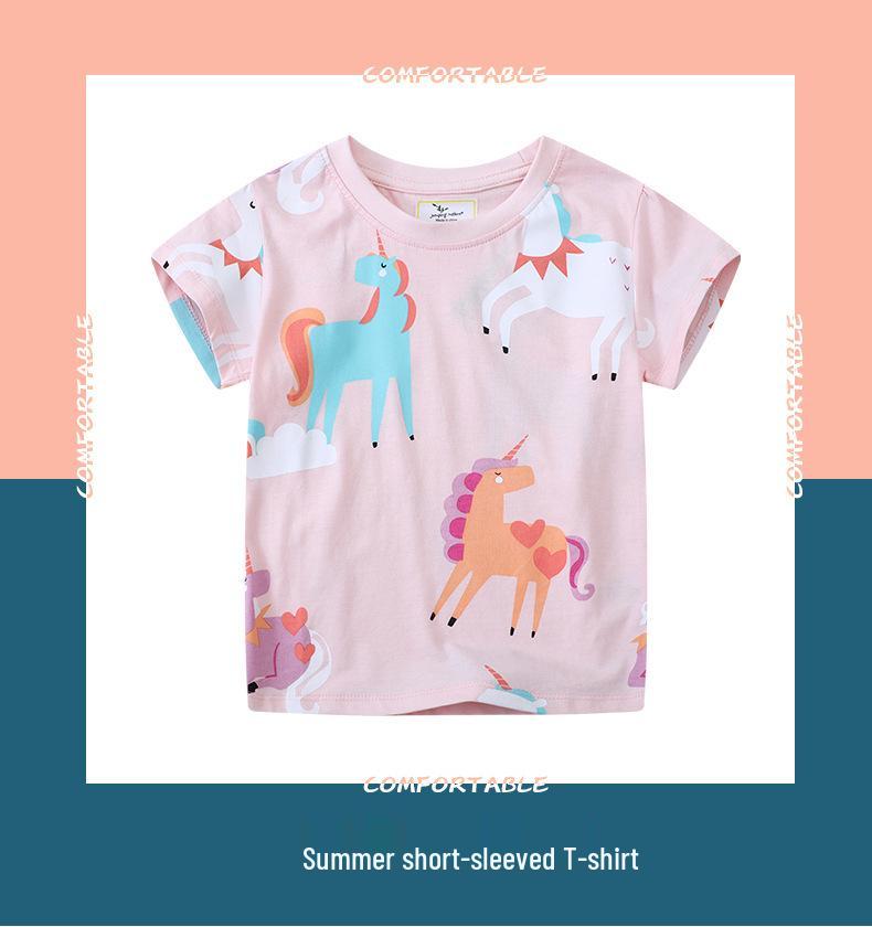 European & American Girls' Round Neck Cotton T-shirt - Summer Short Sleeve