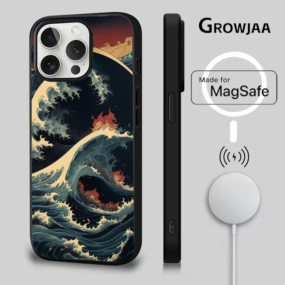 Чехол для телефона «Большая волна в Канагаве» для iPhone 16e, 16, 15, 14, 13, 12, 11, Plus, Pro, Max, Mini с магнитной беспроводной зарядкой MagSafe