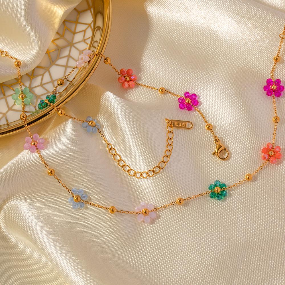 Ins Niche Design Stainless Steel Handmade Colorful Small Flower Chain Bracelet Suitable for Summer Beach