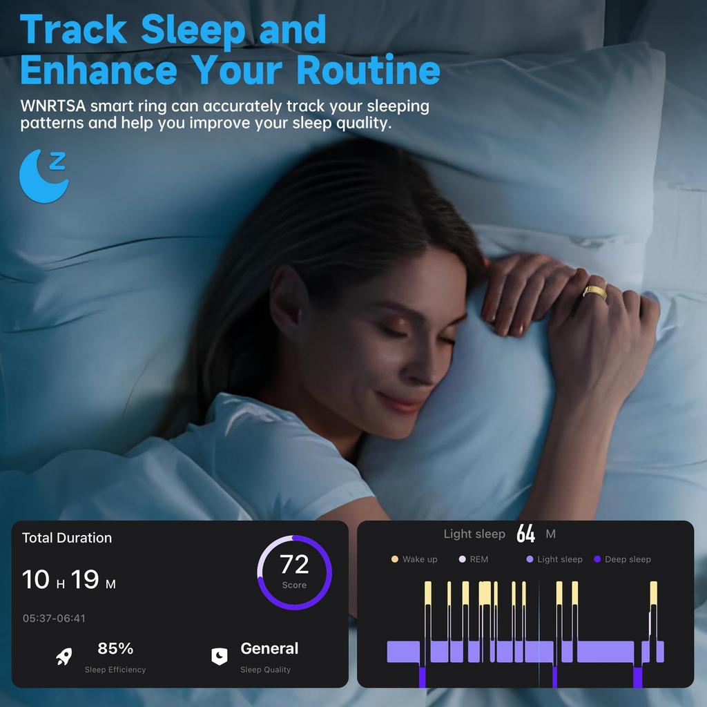 Smart Ring - Health Tracker with SPO₂/HRV/Sleep Monitor, 5ATM Waterproof & No Subscription, 7-Day Battery for Men & Women, iOS A