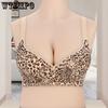 Gather Seamless Bra for Women Plus Size Leopard Print No Steel Ring Shaped Cup Vest Style Front Button Bra for Women