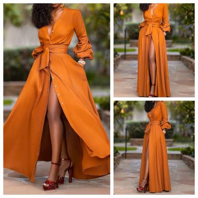 Осень и зима Горячая Распродажа Модные женские платья Твердые сексуальные платья с глубоким V-образным вырезом и застежкой на спине на шнуровке Женские повседневные длинные платья