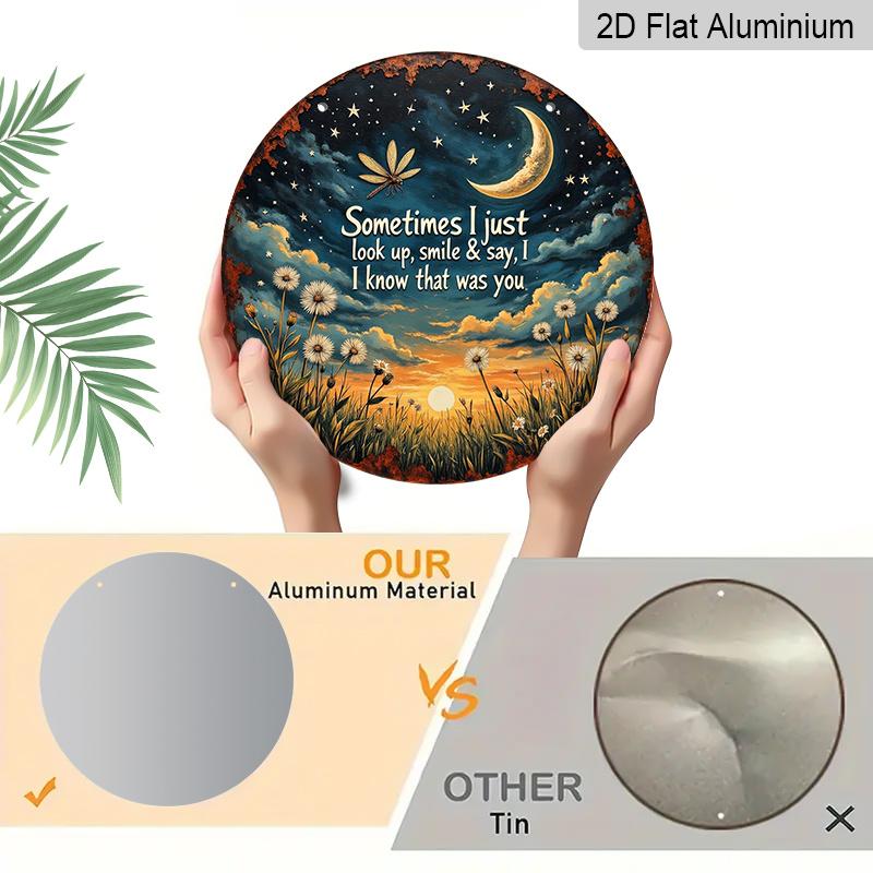 2D Flat, 1pc Round Aluminum Memorial Plaque - Vintage Starry Sky and Dandelion Design with Heartfelt Quote, Perfect for Garden, Balcony, Bedroom