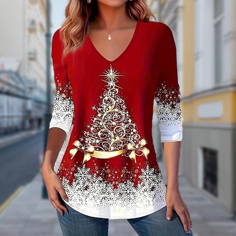 Женская футболка Femme Christmas tree с длинным рукавом и принтом «рождественская елка» размера плюс S-8XL