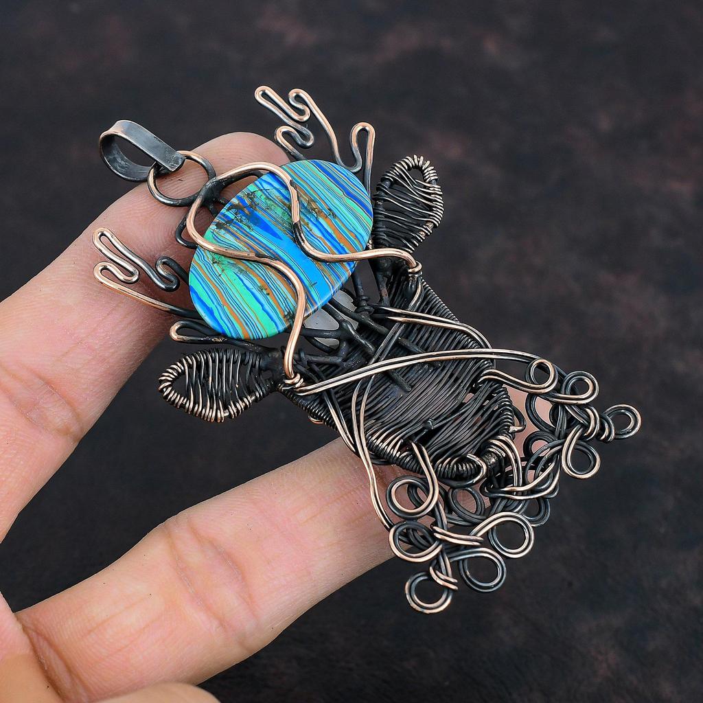 Подвеска из радужного кальциевого кремния, обернутая медной проволокой, подвеска из радужного лунного камня, подвеска в виде лица оленя, ювелирные изделия ручной работы из драгоценных камней, подарки для матери