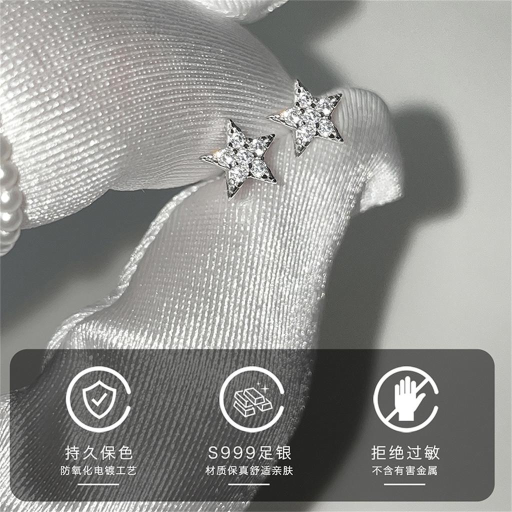 Серьги-гвоздики в форме звезд из стерлингового серебра 999 пробы, изысканные женские серьги-гвоздики в форме лунной кости, новые серьги для сна
