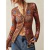 Women S Slim Fit V Neck Long Sleeve Printed Shirt Vintage Commute Top