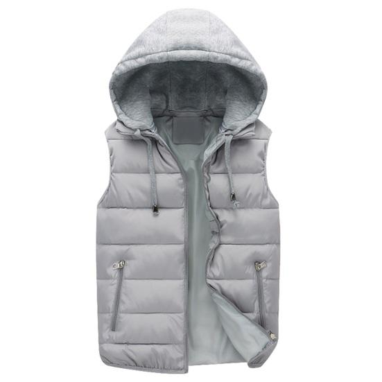 Men Autumn Winter Warm Vest with Hood Zipper Closure Waterproof Cold Prevention Sleeveless Casual Jacket Vest