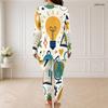 Women Plus Size Cartoon Excavator Printed Half Zip Long Sleeve Longline Top Fitted Pants Set