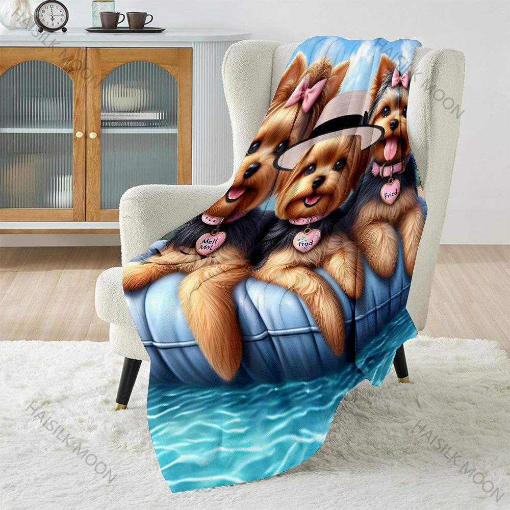 Cute 3 Yorkshire Terriers Blanket Warm Soft Fluffy Kids Adult Luxury Gifts for Sofa Bed Home Outdoor Travel Camping Blanket