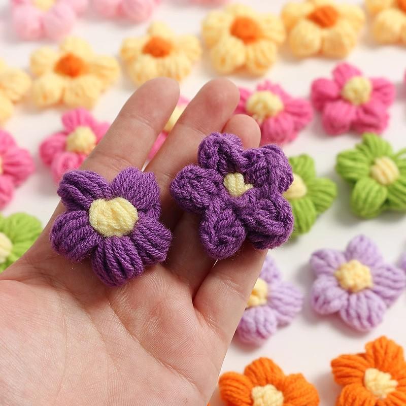 12 шт. Ручная вязка из шерсти Цветок DIY Аксессуары Девочки Милый Пух Цветной Цветок Сумка Одежда Заколка для волос Украшение Товары для рукоделия