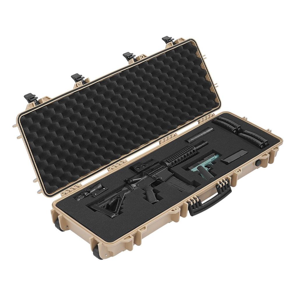 Hard Rifle Case, Lockable Rifle Case with Pre-cut Foams, 1016 mm Gun Storage with Wheels, IP67 Waterproof & Dustproof Movable Large Pistol Storage for