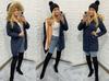Warm Winter Parka Jacket with Teddy Bear Hood and Fur Trim Size Navy Blue