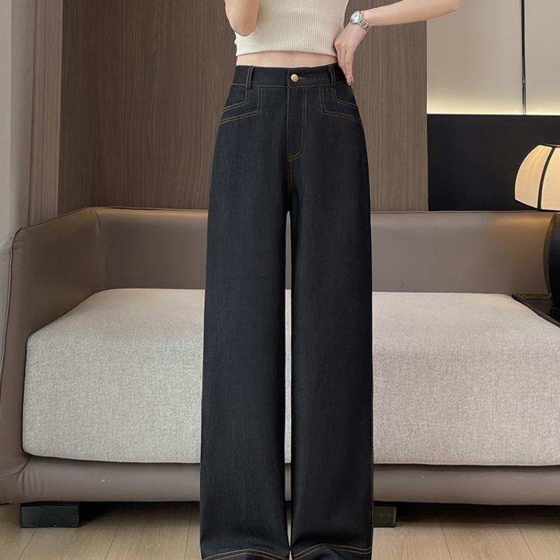 Женские джинсы Tencel с широкими штанинами, летние тонкие новые облегающие свободные прямые брюки с драпировкой и высокой талией