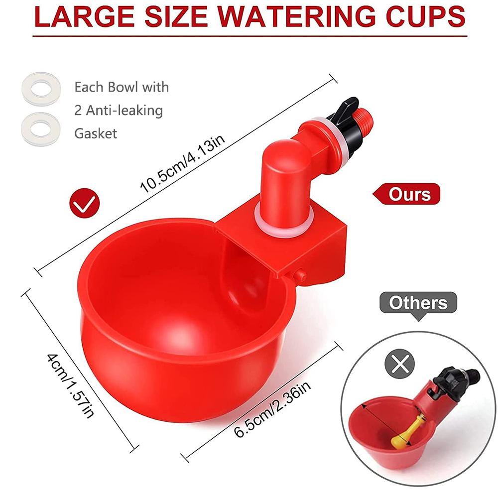 6 x Красные пластиковые автоматические поилки для птиц, кур, домашней птицы, курятника 10,5x4 см