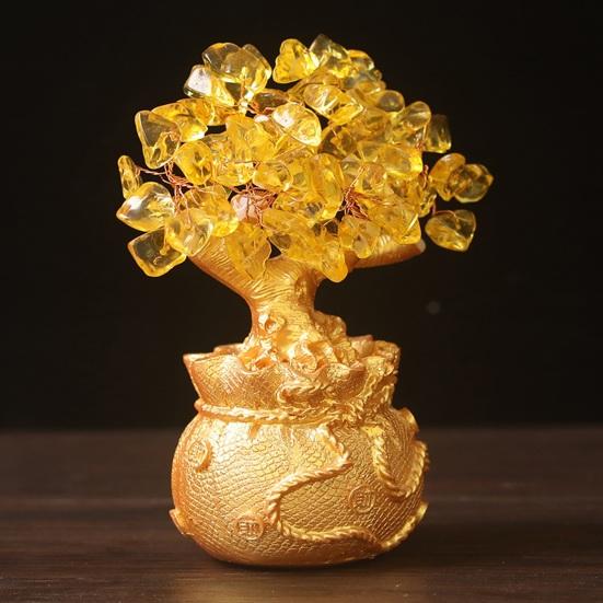 Golden Money Tree Ornament Bring Good Luck Fortune Lucky Bag Tree Resin Figurine Statue Sculpture Home Office Desktop Fengshui Decoration